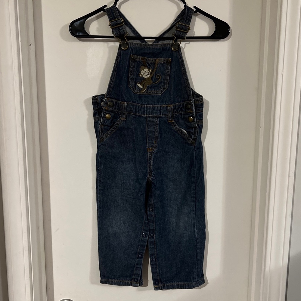 Kids Crazy 8 Blue Jean Overalls With Monkey Embroidery On The Front